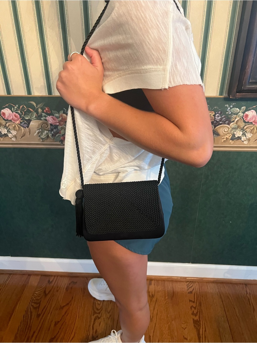 Vintage Neiman Marcus Black Woven Crossbody with Tassel